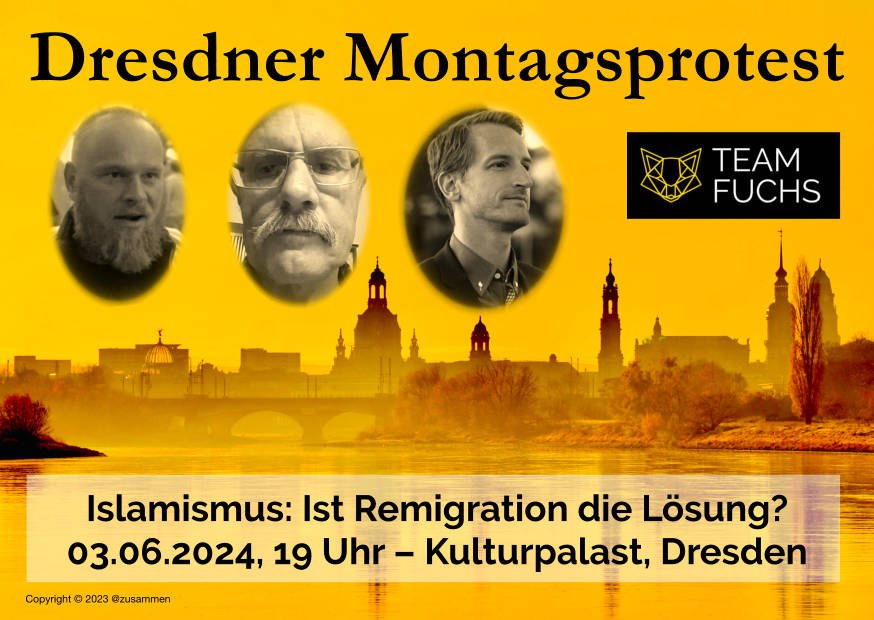 Montagsdemo Dresden am Altmarkt vor dem Kulturpalast - Diskussion über Islamismus mit Marcus Fuchs, Max Schreiber und Ernst Schnell